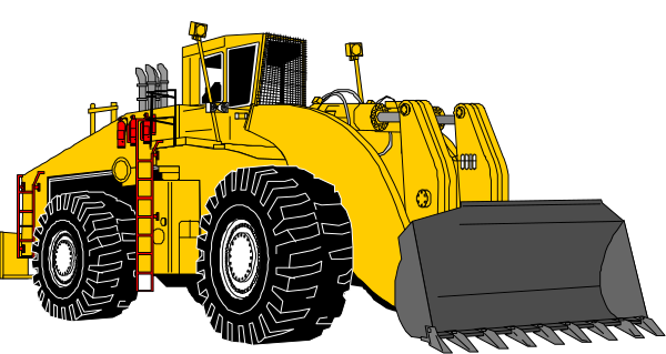 The image shows a yellow bulldozer with large black tires parked on what appears to be an asphalt surface at nighttime under clear skies.