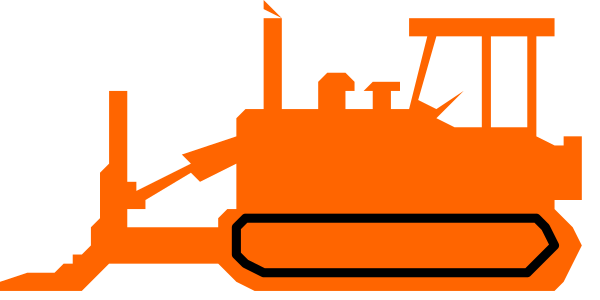 The image shows a pixelated representation of an orange tractor with two wheels on either side against a dark background.