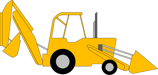 The image shows a yellow construction vehicle with an excavator arm extended next to it on what appears to be a gray background.