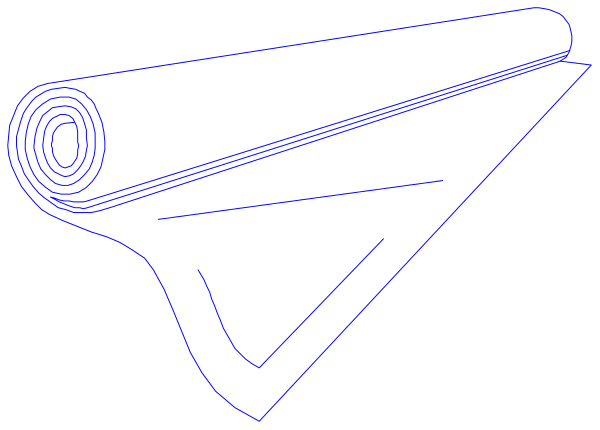 The image shows a simple black and white line drawing of two rolls with curved edges on top against an untextured background.
