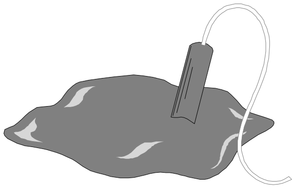 The image shows a black cat with white paws sitting on top of an open umbrella that is floating above water in what appears to be outer space.