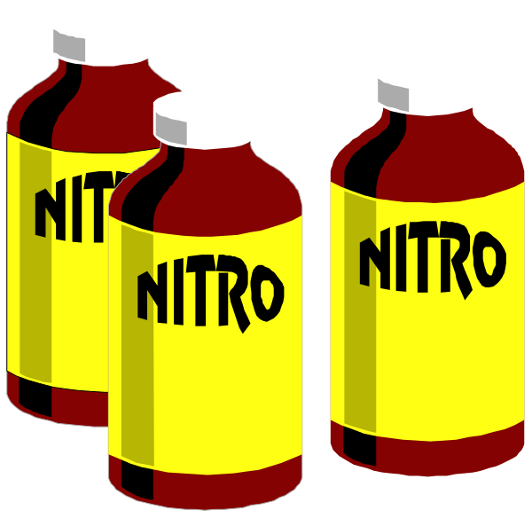 The image shows four bottles of nitro with a label that reads "Nitro" on them against a black background.