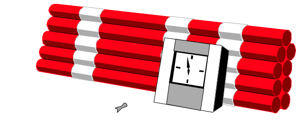 The image shows a cartoon depiction of an explosion with red sticks that resemble dynamite pieces flying outward from what appears to be a central point in white space against a grey background.