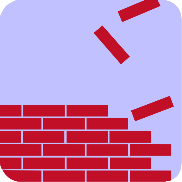 The image shows a red brick wall with two pieces of paper taped to it at an angle; there is no text present in this clip-art illustration.