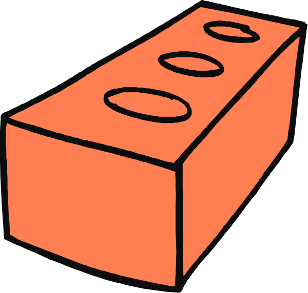The image shows a red Lego brick with three studs on top of it next to two smaller bricks that have only one stud each; there is no text present in this clip-art illustration.