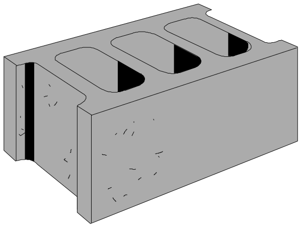 The black and white illustration shows a brick with four holes on top of it placed against an unseen background.