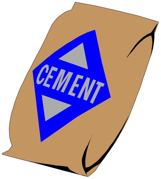 The image shows a brown bag with white text that reads "CEMENT" on it against a black background.