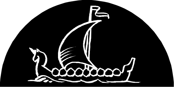 The black and white illustration shows a boat with an anchor on its bow floating near land under what appears to be night sky conditions.