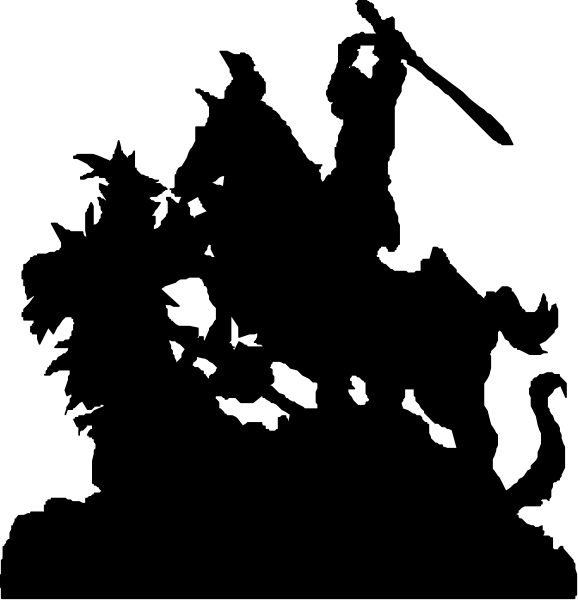 The black and white silhouette of a person standing on top of an island with trees around it at nighttime.