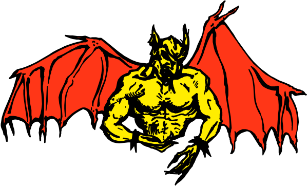 The image features a red bat with wings spread wide against an ominous black background; there is also a yellow figure in front of it that appears to be muscular but lacks facial details.