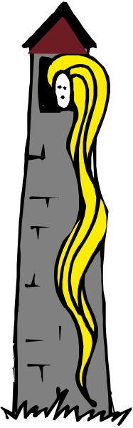 The image shows a cartoon of an animated girl with blonde hair standing next to what appears to be a castle tower on her right side; she is looking upwards towards it while holding onto its base for support, suggesting that there might have been some sort of event or action causing the structure's instability.