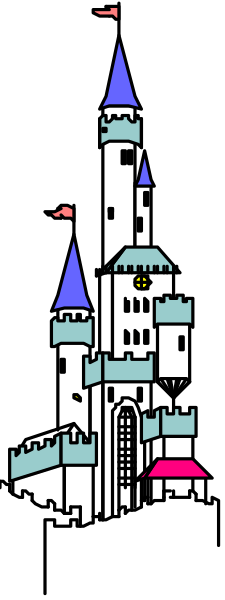The image shows a castle with two towers on either side of it against a dark background; there is no text present in this small clip-art illustration.