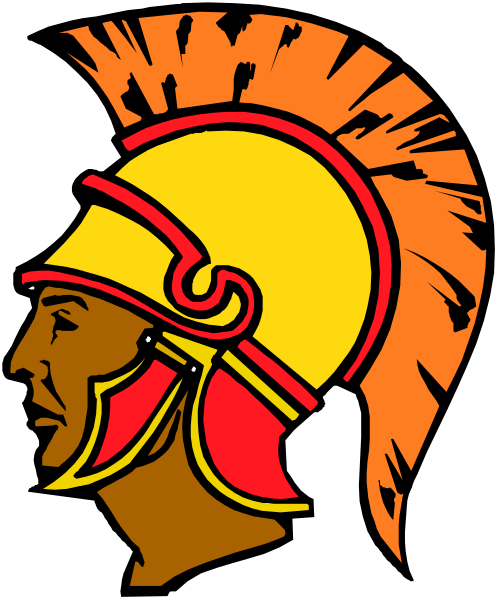 The image shows a stylized depiction of an ancient Roman helmet with feathers on top, resembling those worn by Native American warriors like Spartacus.