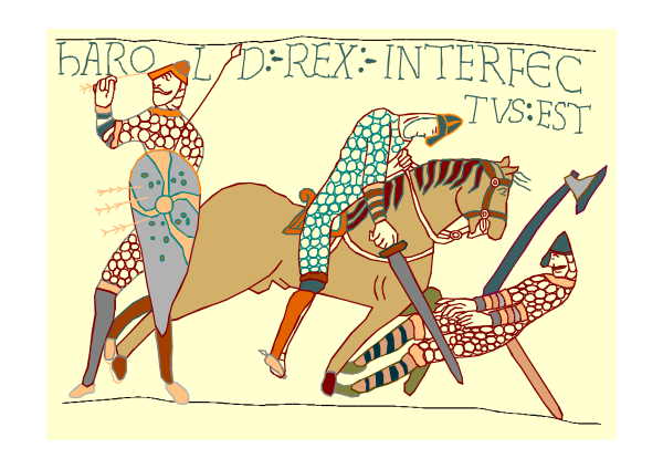 The image depicts a medieval scene with two knights riding horses; both riders have armor on their bodies, helmets covering heads, one is holding an arrow in hand while mounted atop his horse that's rearing up and another has raised sword above head as if ready for battle.