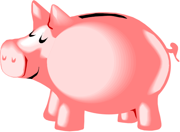 The image shows a pink pig with two ears standing upright on its hind legs against a plain background.