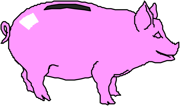 The image shows a pink pig with horns standing on two legs against a black background.
