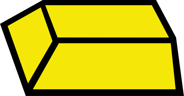 The image shows a yellow box with an open top on its side against a gray background.