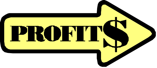 The image shows a graphic with text that reads "PROFITS" at both ends of an arrow pointing from left to right overlaid on top of another word which is partially obscured by the first one, but it appears to be related to profits as well.