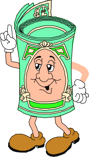 The cartoon depicts a green can with eyes, wearing gloves and holding money, standing upright against a plain background.