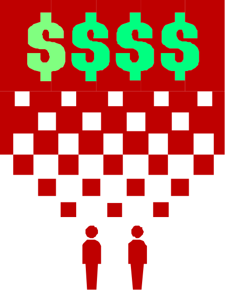 The image shows a pixelated graphic with two figures standing on top of what appears to be an explosion icon; above them is text that reads "$$$" in large green letters next to "SALE," indicating some form of financial promotion, and below it there's another figure labeled as $50.
