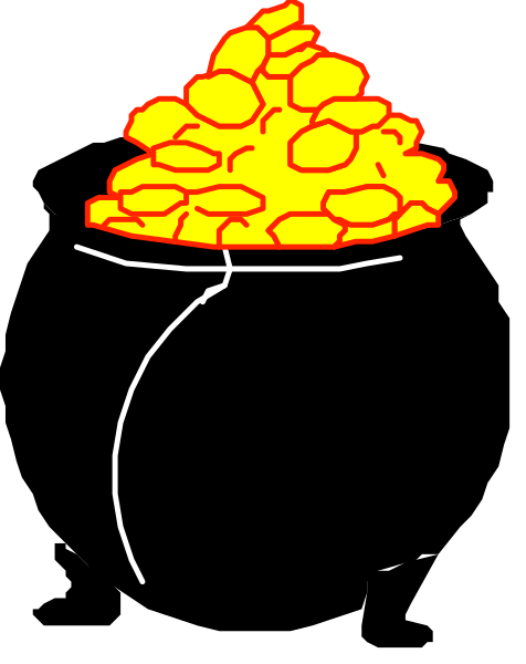 The image shows a cartoon of an umbrella with flames on top floating above a pile of gold coins against a black background.
