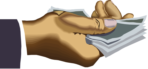 The image shows a hand holding money with another figure seemingly taking it from them; there is no text present.