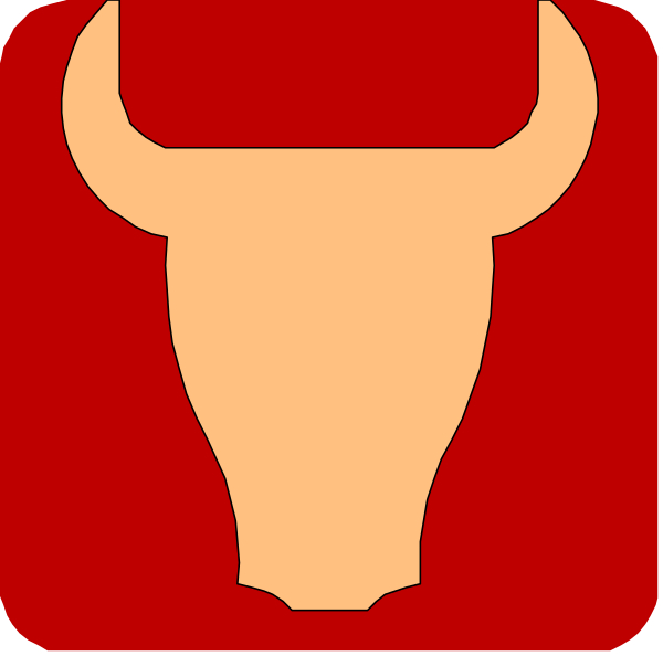 The image shows a red bull icon with horns on either side of it against an orange background.