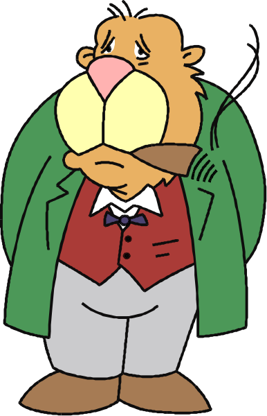 The cartoon shows a character with rodent features wearing glasses standing upright on two legs against an indistinct background; it is in black-and-white.