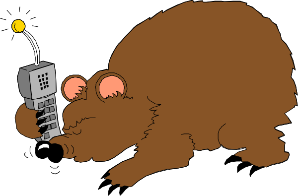 The cartoon shows a brown rat with large ears holding an old phone to its ear while lying on what appears to be a keyboard in front of it.