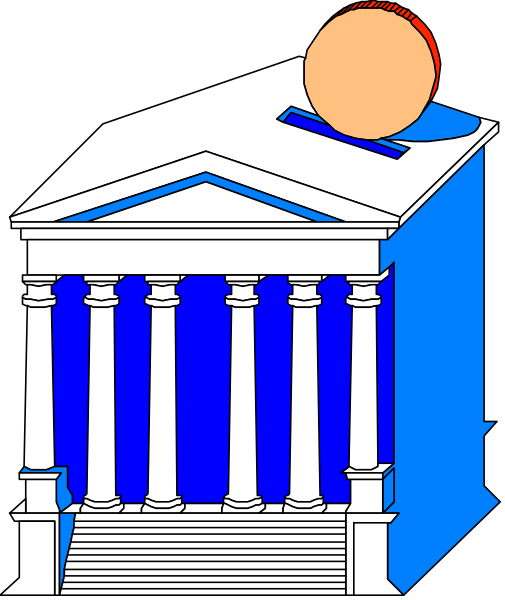 The illustration depicts a classical building with columns on either side of an entranceway that leads to what appears to be stairs inside; above this structure is a large sphere floating in mid-air against a dark background, and there's no text present within the image itself.
