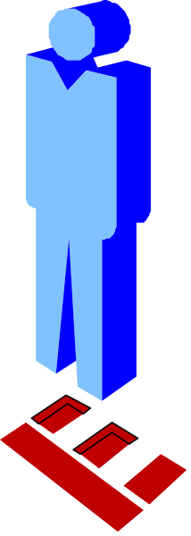 The image shows a pixelated representation of two figures standing on either side of what appears to be an open door with red bricks at its base; one figure is facing forward while another has their back turned towards us, both appear humanoid and have simple clothing details such as blue for the front-facing character.