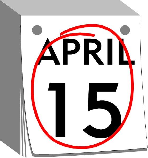 The image shows a calendar with April 15th circled out on it, indicating that this is an important date to remember for some reason. There's no additional context provided about what makes April 15th significant in this case. It appears to be a simple representation of the concept rather than depicting any specific event or setting beyond being aware of dates and their significance. The calendar itself has been edited with red circles around certain days, including "April" which is circled out as if it's an important month for some reason not specified in this image