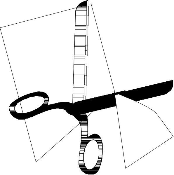 The image shows a black and white illustration of two open umbrellas with their canopies facing each other in an overlapping manner against a dark background.