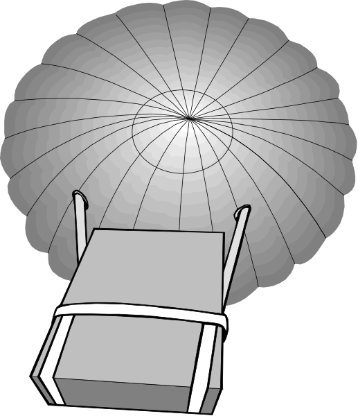The image shows a simple line drawing of an umbrella with its canopy open above what appears to be a chair on top of it.
