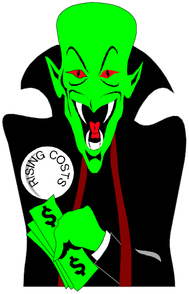 The image features a cartoon of an evil clown holding money with its left hand while making devil horns with both hands above it's head.
