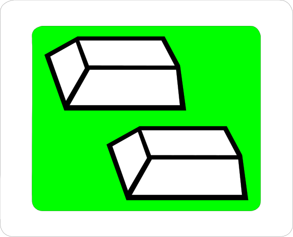 The image shows a simple black and white line drawing of three blocks on top of each other with an arrow pointing to them from above indicating that these might be items for sale in some context like shopping carts at checkout, furniture pieces being moved into place, or building materials stacked up ready for use.