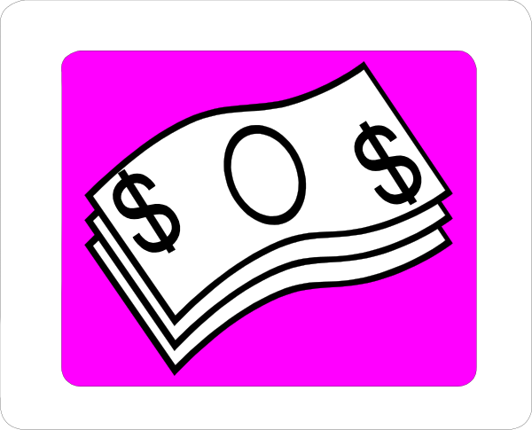 The image shows a purple background with two white dollar signs on it; there is also an illustration of money being held by someone's hand in front of them.