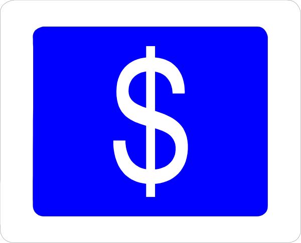 The image shows a credit card with an icon of money on it next to another sign that says "Dollar" indicating currency acceptance in this location.