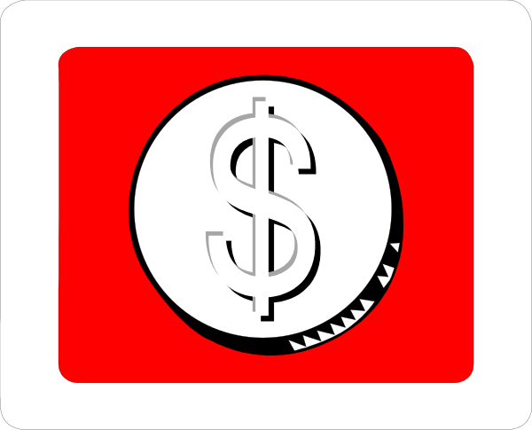 The image shows a red dollar sign with an American flag design on it to its left side, indicating some form of currency related content in that section; next to this is another smaller square icon featuring what appears to be two overlapping white circles and three black lines forming a pattern or logo within the circle.