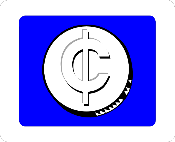 The image shows a logo with two distinct designs: on top there's an emblem featuring what appears to be a stylized letter 'C', possibly representing currency (euro), below it is another design that seems like a shield, also in blue and white colors but without any specific details.
