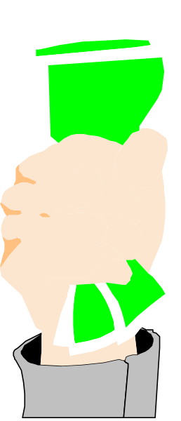 The image shows a hand holding up two fingers with green paper between them against an indistinct background that appears to be through glass.