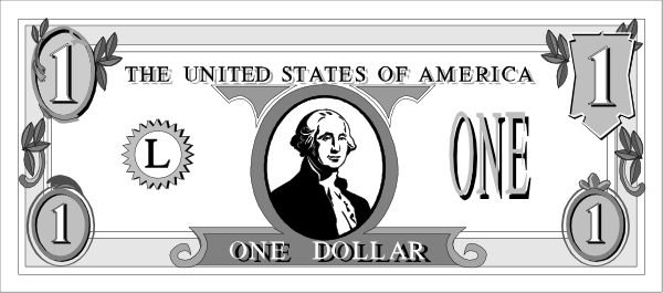 The image shows a United States dollar bill with an additional note that says "ONE DOLLAR" on it.