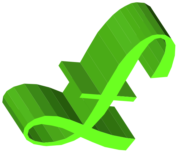 The image shows a green dollar sign with two ribbons tied around it at an angle against a black background.