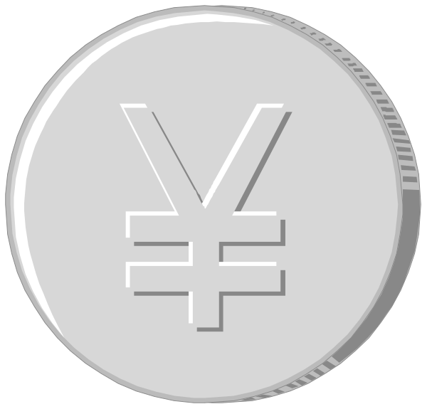 The image shows a silver coin with Japanese yen symbol on it next to another similar looking coin that has British pound sterling sign