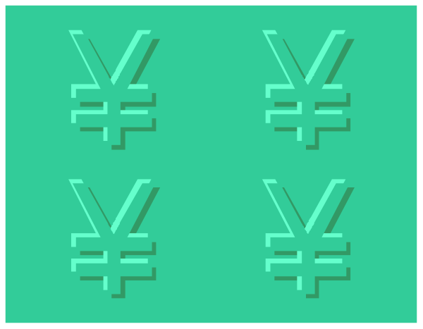 The image shows a green background with six white symbols that resemble currency signs (pounds sterling) arranged vertically in two rows of three on each side; there is no text present within this clip-art illustration, and it appears to be set against an indistinct backdrop which does not provide any additional context or details.