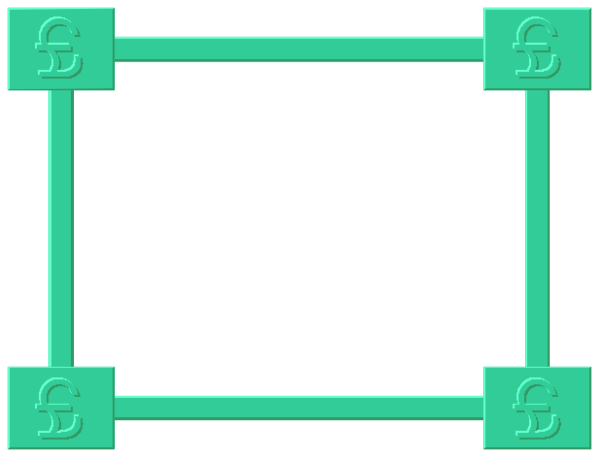 The image shows a pixelated representation of an electronic device with four green squares on it connected by lines to form what appears to be a circuit diagram against a dark background.