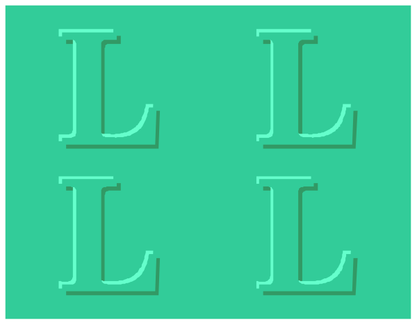 The image shows a green background with white text that reads "L L I II III" arranged vertically on what appears to be an electronic display screen in front of which there is some kind of dark surface reflecting light, possibly indicating it's turned off or not being used at the moment.
