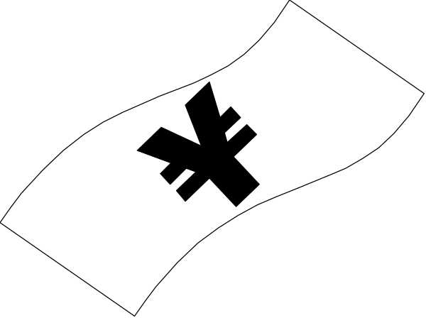 The black and white silhouette of a cross on top of an object that resembles a flag with stripes in different directions.