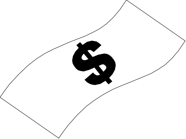 The black and white silhouette of a person holding money bags with dollar signs on them against an abstract background.