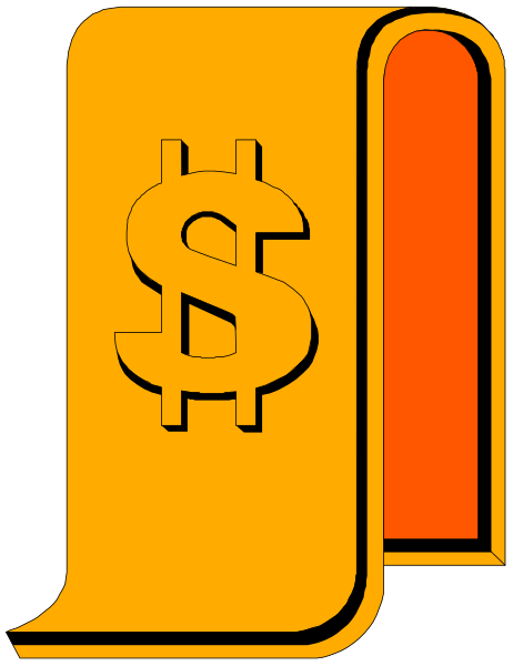 The image shows a stylized graphic of an open book with money symbols on it against a white background.